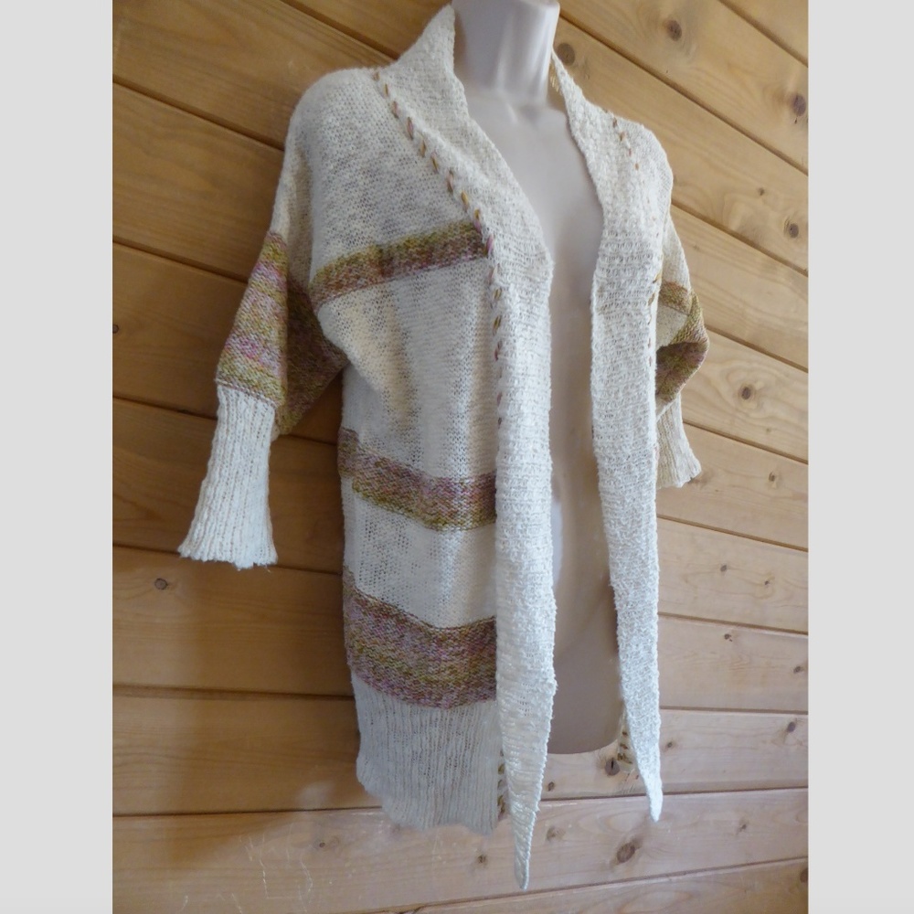 American Rag Cream Brown Open Knit Wrap Cardigan M - Picture 3 of 7
